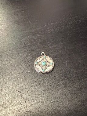 Round Sterling Silver Pendant with Turquoise Accents